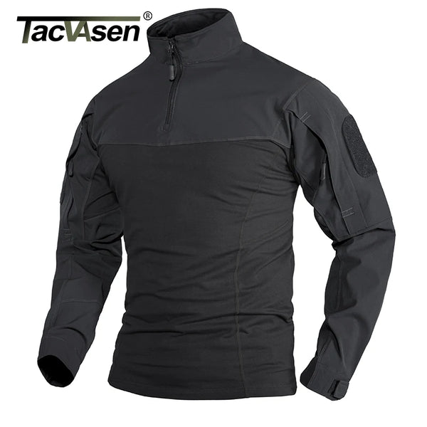 TACVASEN 1/4 Zipper Ripstops T-shirts With Zipper Pockets Mens Long Sleeve T-shirts Outdoor Hiking Tees Tops Pullover Workout