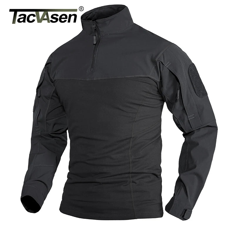 TACVASEN 1/4 Zipper Ripstops T-shirts With Zipper Pockets Mens Long Sleeve T-shirts Outdoor Hiking Tees Tops Pullover Workout