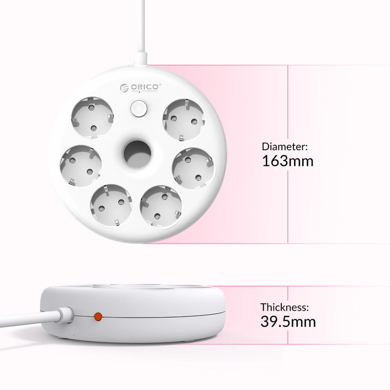 ORICO Electrical Multiple Socket with Extension Cable Power Strip EU Plug 6AC Outlets 1.5m Office and Home Overload Protection