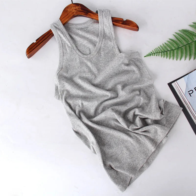 2026 New Men White Cotton Tank Top, Fitness Sexy Sleeveless Sport T-Shirt,Elegant Man Bottoming Tees Streetwear White Tanks Vest
