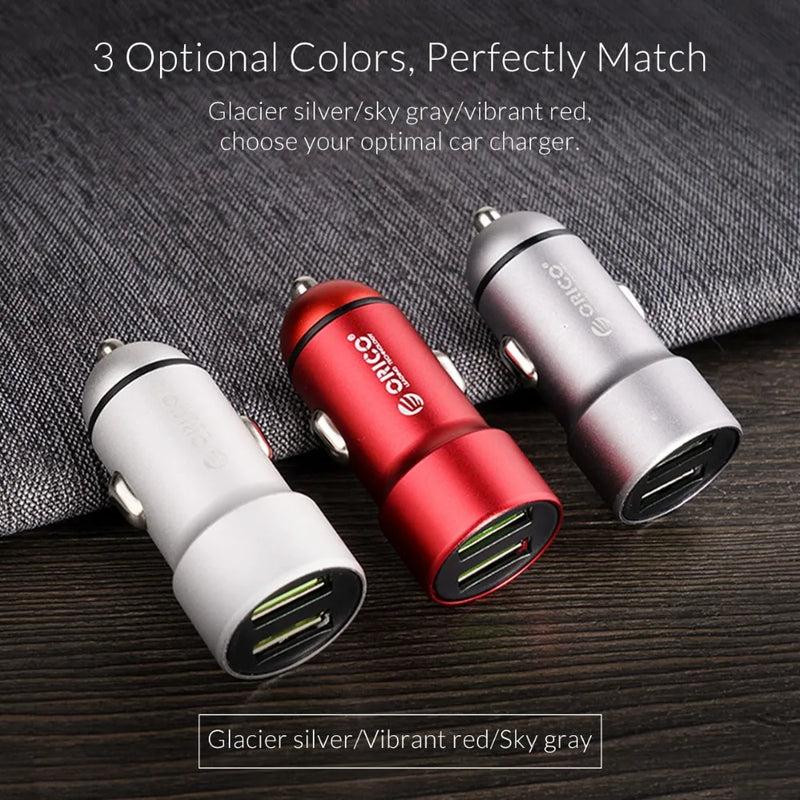 ORICO Dual USB Car Charger USB Charging Port 12W Max Cigarette Lighter Conversion plug For iPhone Samsung Xiaomi Huawei