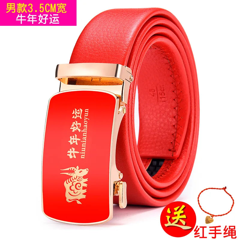 Red Automatic Buckle Belt for Both Men and Women Fashion Hot Seller Belts 100cm - 120cm 130cm Man Cinturon