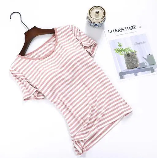 Casual Home Clothes Bra Padded Women's Sleep Tops Large Size Modal Cotton Sleepwear Pajamas One Piece Ladie's Base Shirt M-2XL