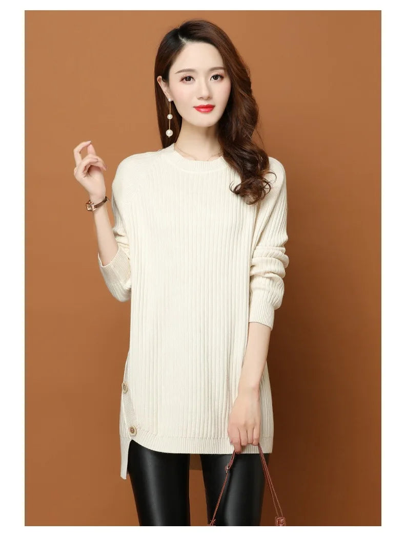 Fdfklak Spring Sweater 2026 New Women's Mid-Long Wild Loose Large-Size Autumn Winter Pullover Shirt Short Bottoming Dress