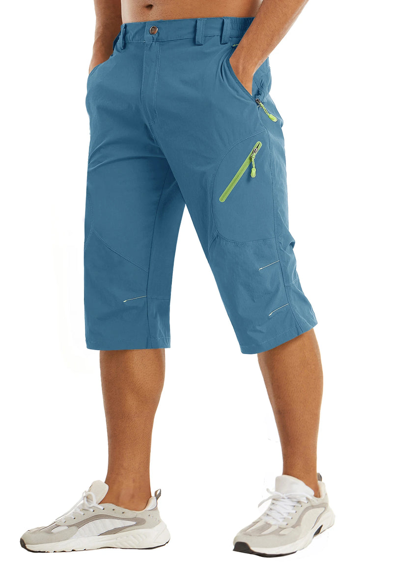TACVASEN Below Knee Length Summer Waterproof Shorts Mens Quick Drying 3/4 Capri Pants Hiking Walking Sports Outdoor Nylon Shorts