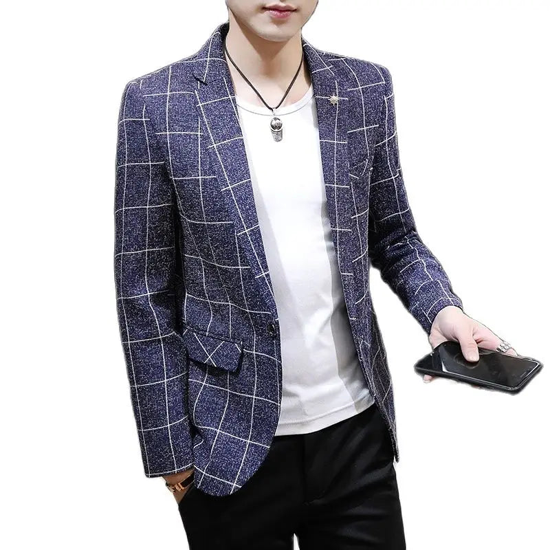Off White Men's Plaid Suit Jacket, Spring /Autumn New Terno Masculino, Business Casual Blazers, Homme Fashion Slim Coat.