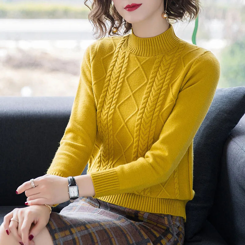 Fdfklak Autumn Winter New Pullover Sweater Women Loose Korean 2026 Mock Neck Thick Knit Top Female Spring Sweaters Jersey Mujer