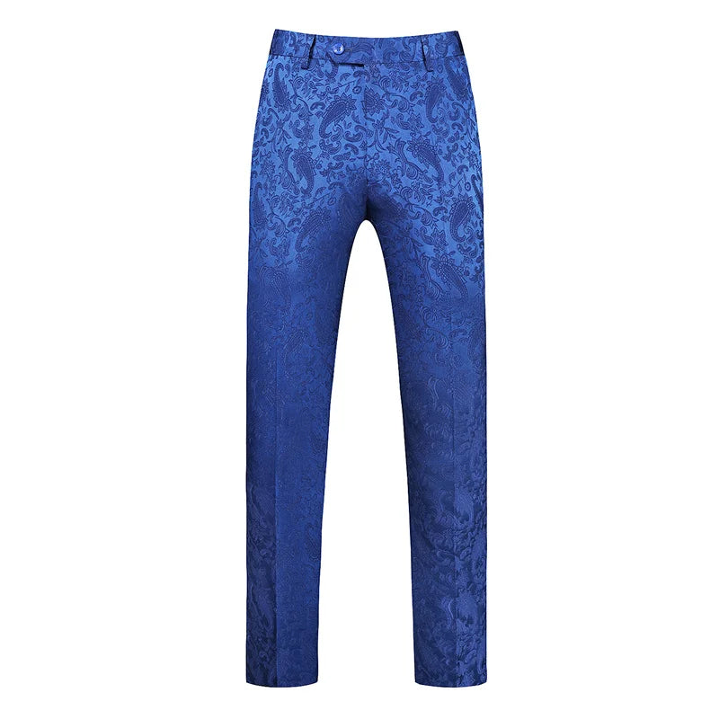 2026 New Men's White Rose Pattern Suit Pants, Business Office Trousers, Wedding Party Men Dress Pants Blue Pantalones Hombre