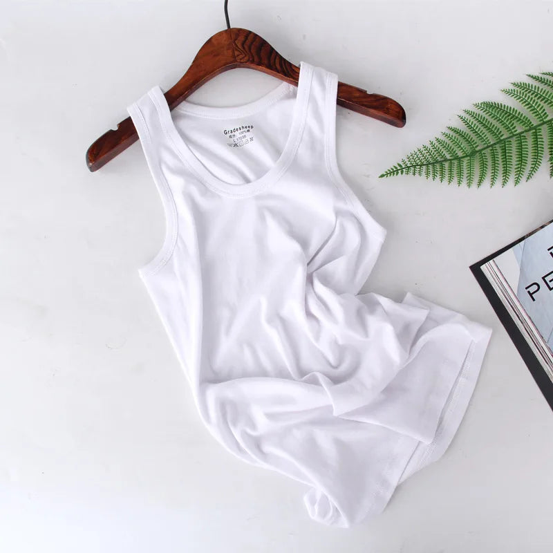 2026 New Men White Cotton Tank Top, Fitness Sexy Sleeveless Sport T-Shirt,Elegant Man Bottoming Tees Streetwear White Tanks Vest