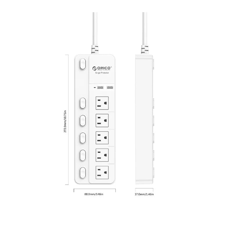 ORICO 5AC Outlets Power Strip US Plug 2 USB Charging Ports with Sub-control Switch Extension Corde Electrical Multiple Socket