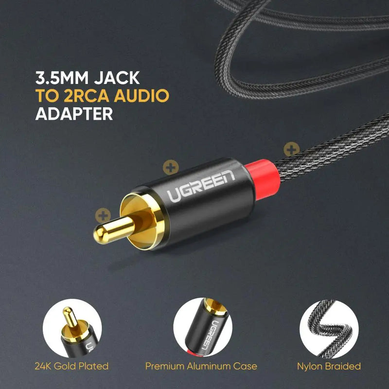 Ugreen RCA Cable HiFi Stereo 2RCA to 3.5mm Audio Cable AUX RCA Jack 3.5 Y Splitter for Amplifiers Audio Home Theater Cable RCA