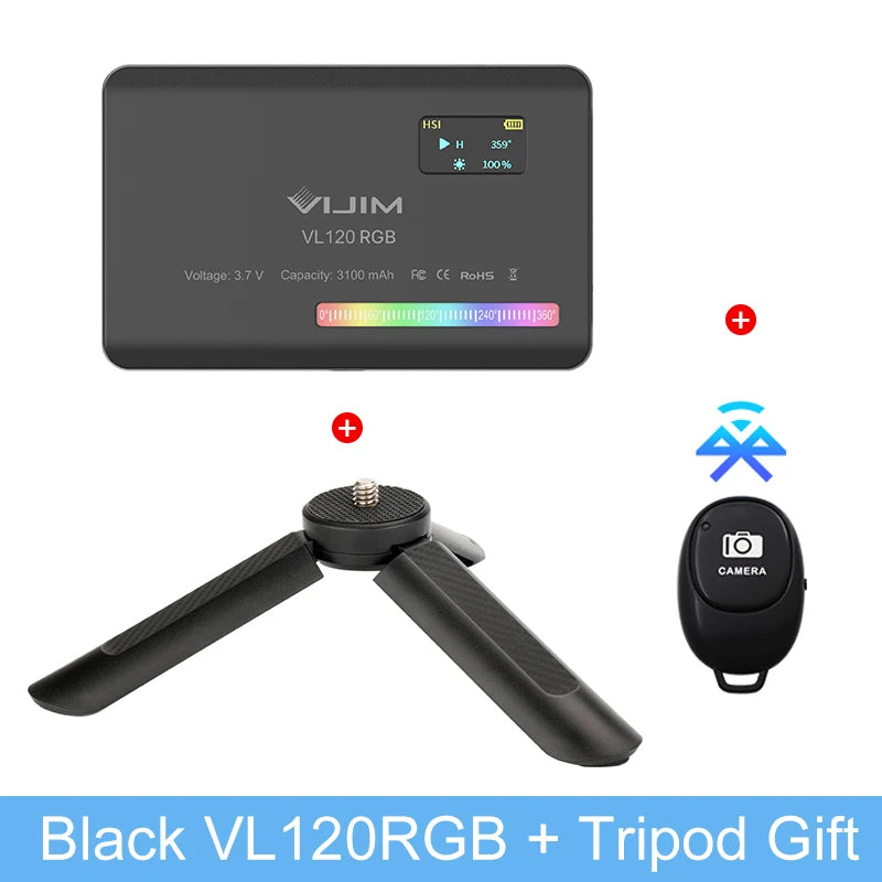 ភ្លើងកាមេរ៉ា Ulanzi VL120 RGB ជាមួយឧបករណ៍បំបែកពន្លឺ 2500-9000K CRI 95+ 3100mAh LED វីដេអូបន្ទះសម្រាប់កាមេរ៉ាទូរស័ព្ទថតរូបភ្លើង