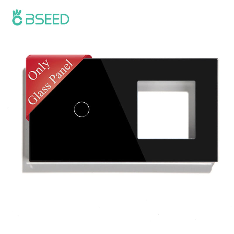 BSEED  EU Standard 1/2/3Gang Glass Panel Frame For Touch Switch Wall Sockets With Metal Frame White Black Golden 157mm