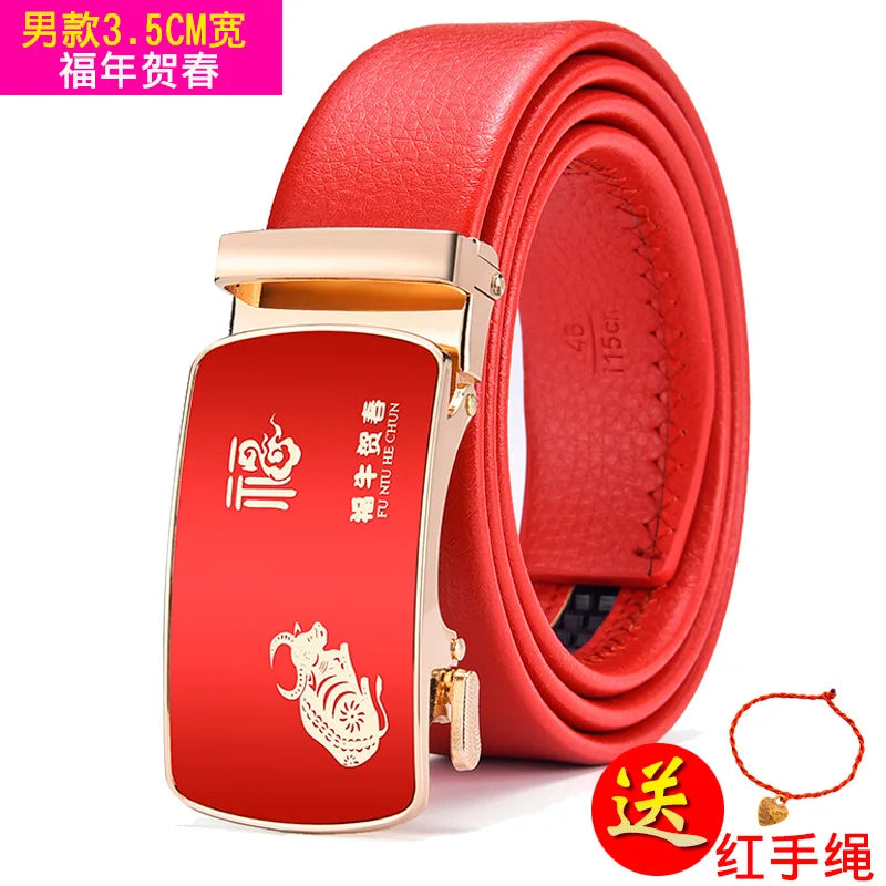 Red Automatic Buckle Belt for Both Men and Women Fashion Hot Seller Belts 100cm - 120cm 130cm Man Cinturon