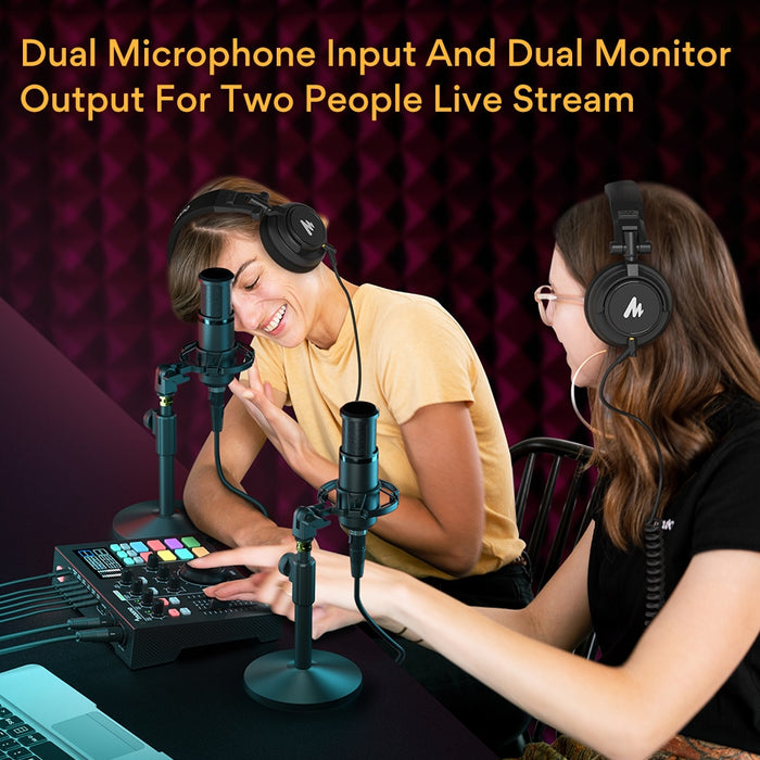 MAONOCASTER Audio Interface Podcast Equipment Studio Sound Card Mixer All-In-One Digital Podcaster For Streaming Youtube DJ