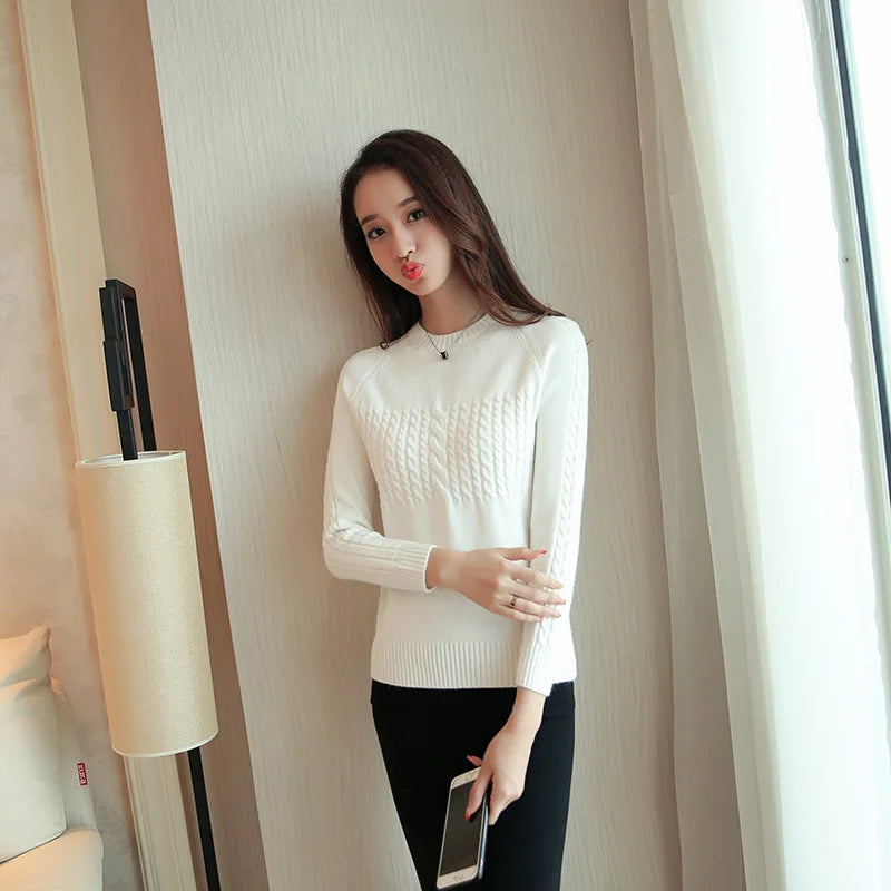 Fdfklak Autumn Winter New Slim Elegance Candy Color All-Match Bottoming Shirt Knitted Sweater Female Pullover Tops Women