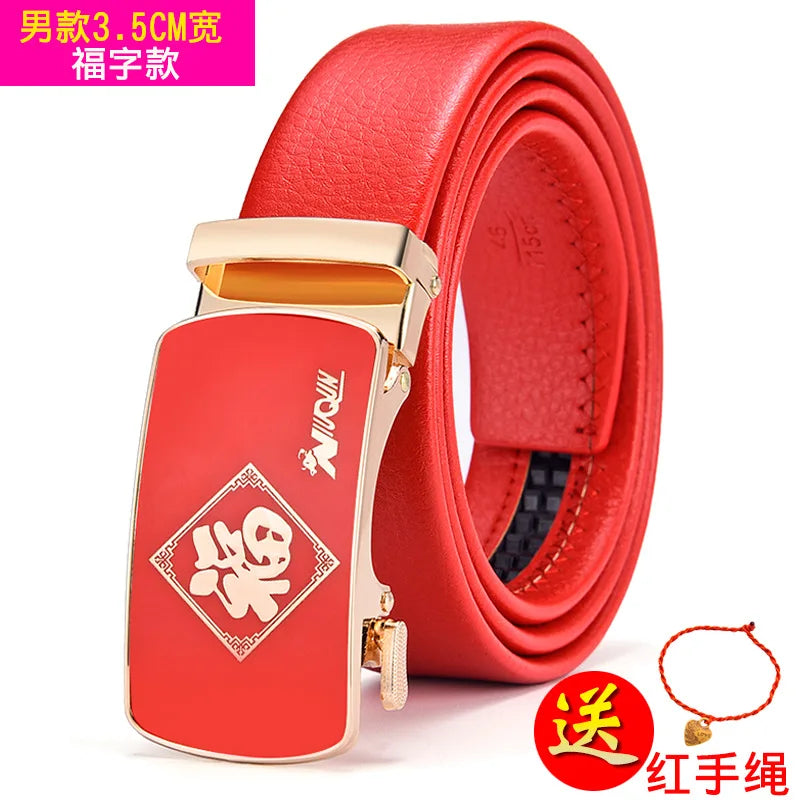 Red Automatic Buckle Belt for Both Men and Women Fashion Hot Seller Belts 100cm - 120cm 130cm Man Cinturon