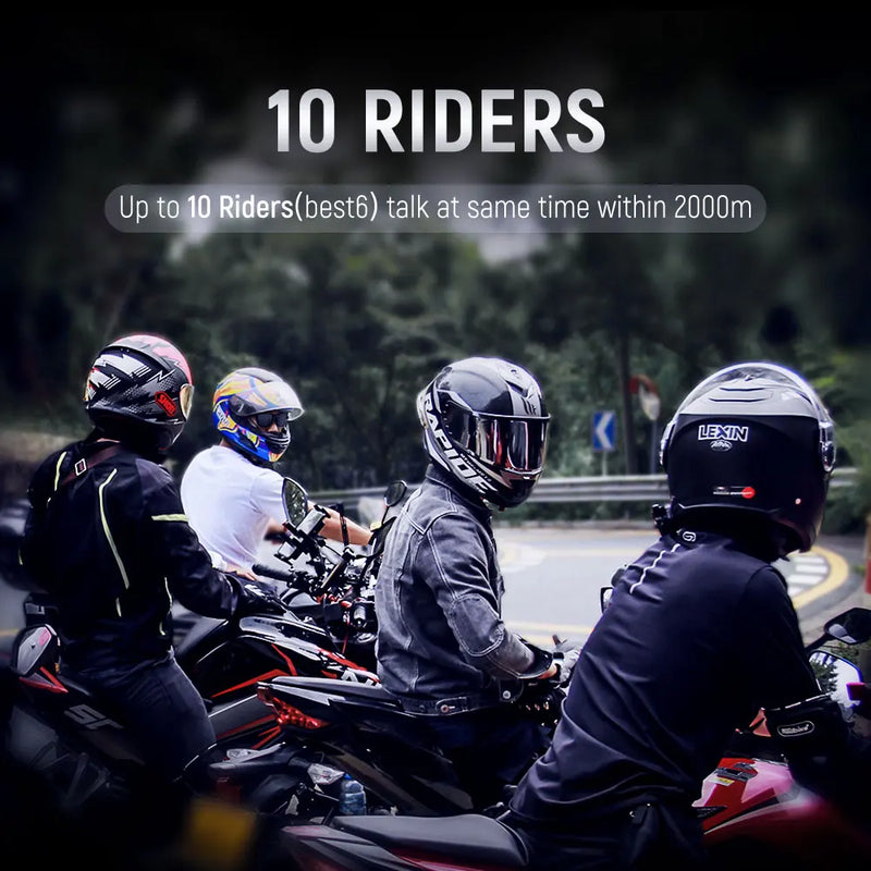 Lexin B4FM-X Bluetooth5.0 Motorcycle Helmet Intercom Headsets Type-C,10 Riders Wireless Communication Music Sharing Moto
