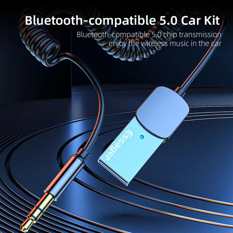 ឧបករណ៍ភ្ជាប់ Essager Bluetooth 5.0 Aux សម្រាប់រថយន្ត ឧបករណ៍ទទួលឥតខ្សែ USB ទៅ 3.5mm Jack អូឌីយ៉ូ តន្ត្រី មីក្រូហ្វូន ឧបករណ៍បញ្ជូនឧបករណ៍បំពងសម្លេងក្នុងរថយន្ត