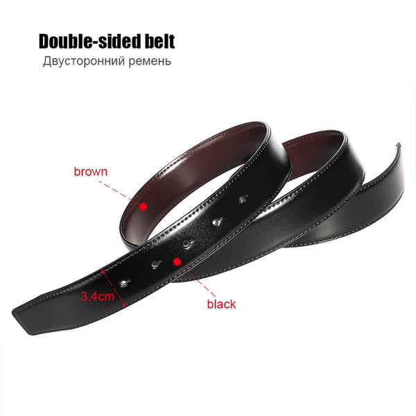 VATLTY 34mm Leather Belt Without Buckle for Men Natural Cowhide 130cm Trouser Belt Casual Brown Reversible Belt Girdles Male