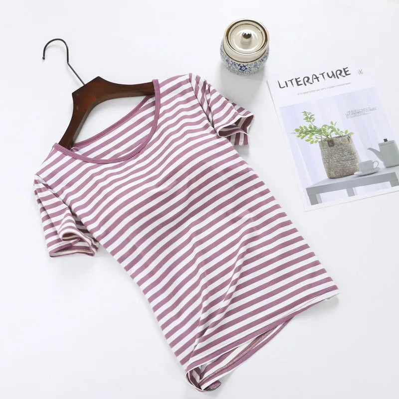 Casual Home Clothes Bra Padded Women's Sleep Tops Large Size Modal Cotton Sleepwear Pajamas One Piece Ladie's Base Shirt M-2XL