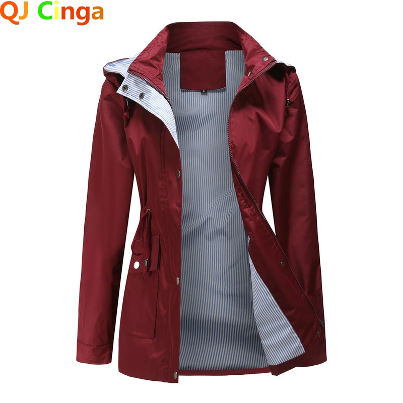 Purple Hooded Jacket for Spring 2026 Women's Office Fashion Women Outerwear Hat with Removable Waist Drawstring Water Proof
