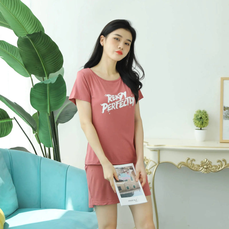 Fdfklak Letter Print Modal Sleepwear Tops Casual Sleep T Shirt Bra Padded Short Sleeve Home Clothes One Piece Pajamas Women