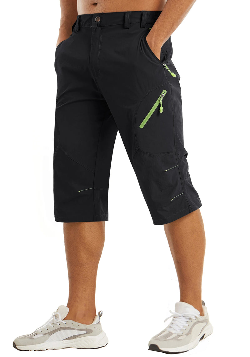 TACVASEN Below Knee Length Summer Waterproof Shorts Mens Quick Drying 3/4 Capri Pants Hiking Walking Sports Outdoor Nylon Shorts