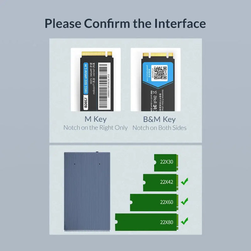 ORICO Dual Bay Aluminum M.2 NVME SSD Enclosure USB C 3.1 Gen2 10Gbps For M Key & M/B Key NVME PCIe SSD With 5V4A Power Adapter