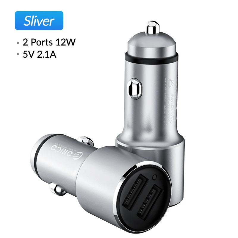 ORICO 12W Universal Car Charger Travel Phone Charger Dual  Mini Car-charger Power Socket Adapter Cigarette Lighter Splitter