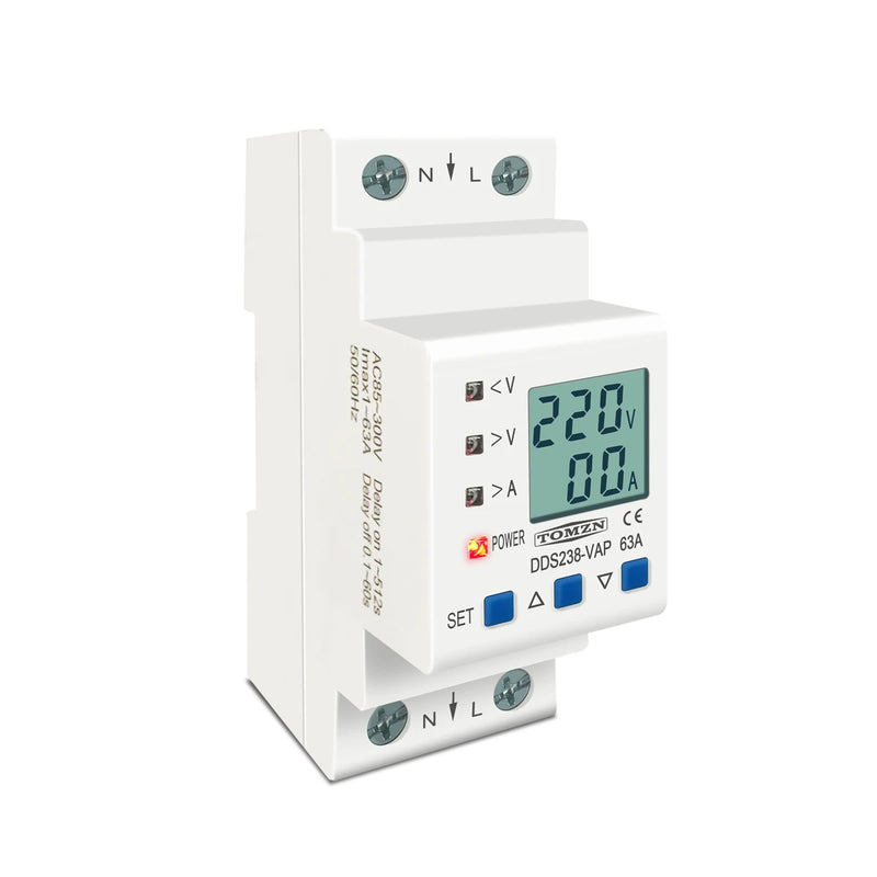 63A 80A 110V 230V Din Rail Adjustable Over Under Voltage Protective Device Protector Current Limit Protection Voltmeter Kwh