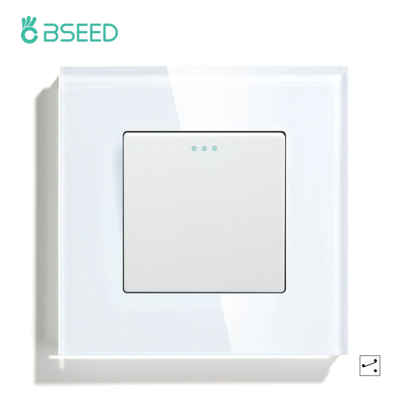 BSEED  Mechanical Light Switch Wall Power Switch On Off Switch Button Lamp Switch 1/2/3Gang 2Way With Glass Frame Home Switch
