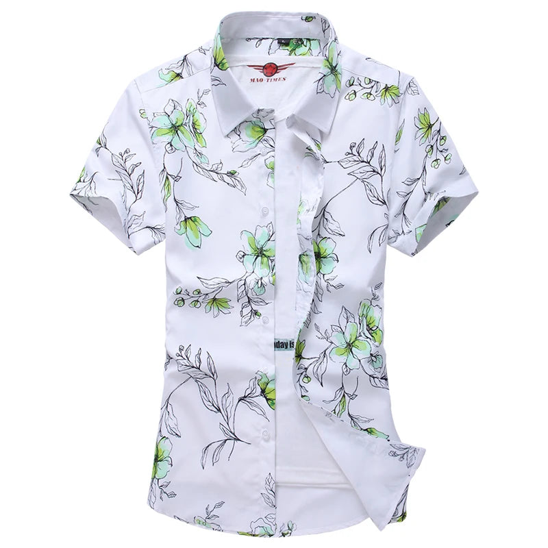 2026 Summer White Printed Short Sleeved Shirt for Men, Hawaii Rose Flower Shirts Hawaiian Vacation Camisa Chemise Big Size S-7xl