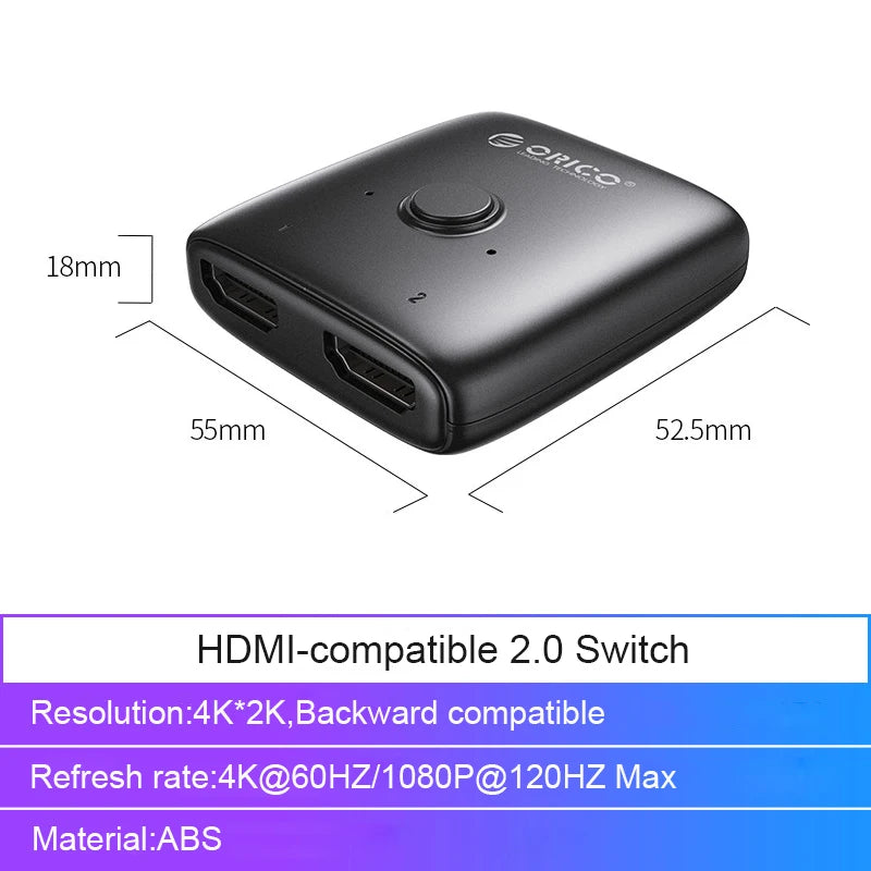 ORICO HDMI-compatible Splitter 4K*2K 60HZ KVM Switcher Bi-Direction 1x2/2x1 Adapter Audio Converter For PS5 Nintendo Switch BOX