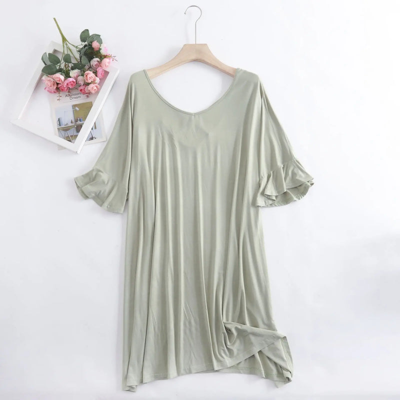 New Nightgowns Women Loose Modal Summer Dress Beautiful Back Flared Sleeves Sexy Nightshirt Large Size Ladie's Nightdress