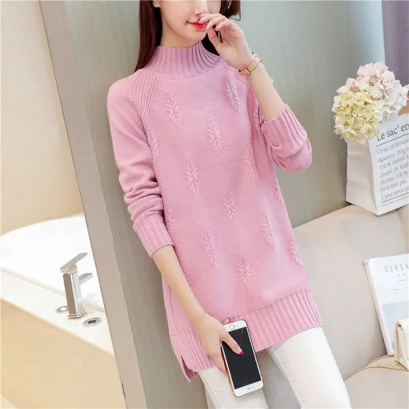 Fdfklak Korean Bottoming Shirt Women's Spring Autumn Half High Collar Knit Sweater Long-Sleeved Pullover Loose Tops Femme 2026