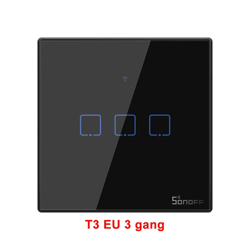 SONOFF T3EU Black WiFi Smart Wall Touch Switch 433Mhz RF Remote Control Time Schedule via eWeLink Works With Alexa Google Home