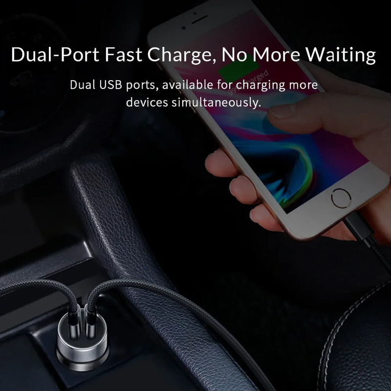 ORICO 12W Universal Car Charger Travel Phone Charger Dual  Mini Car-charger Power Socket Adapter Cigarette Lighter Splitter