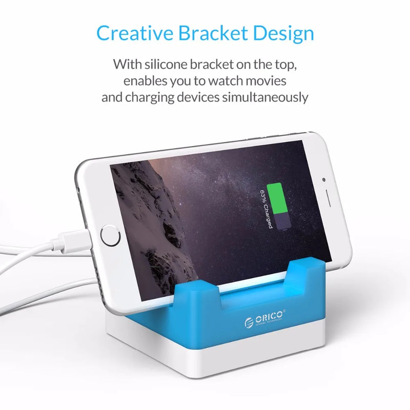 ORICO 4 USB Ports Desktop Charger 20W 2.4A Max Adapter with Phone Tablet Holder Charging for iPhone Samsung Xiaomi Huawei Htc