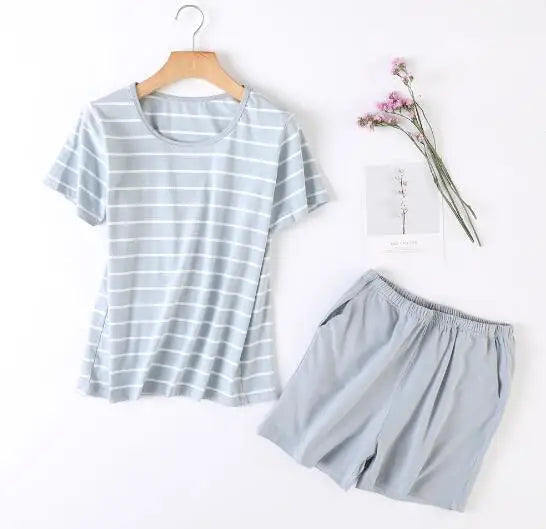 Fdfklak Good quality cotton pajamas women short sleeve striped pijamas set summer girl's sleepwear pajama new pyjama femme