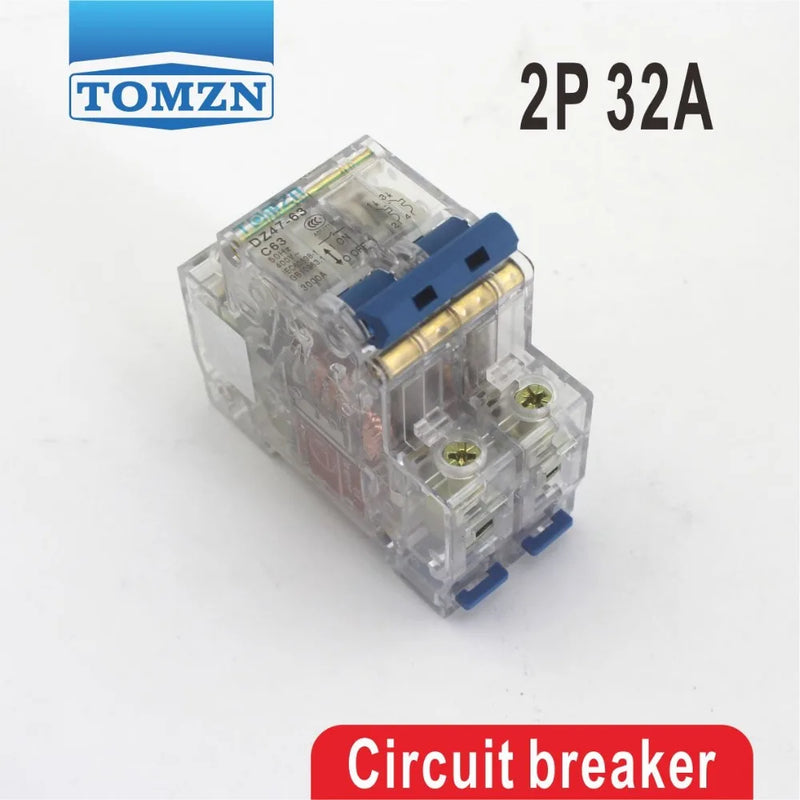 TOMZN 2P 32A Transparent Case Mini Circuit Breaker MCB DP