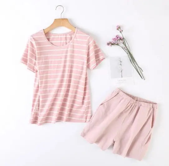 Fdfklak Good quality cotton pajamas women short sleeve striped pijamas set summer girl's sleepwear pajama new pyjama femme