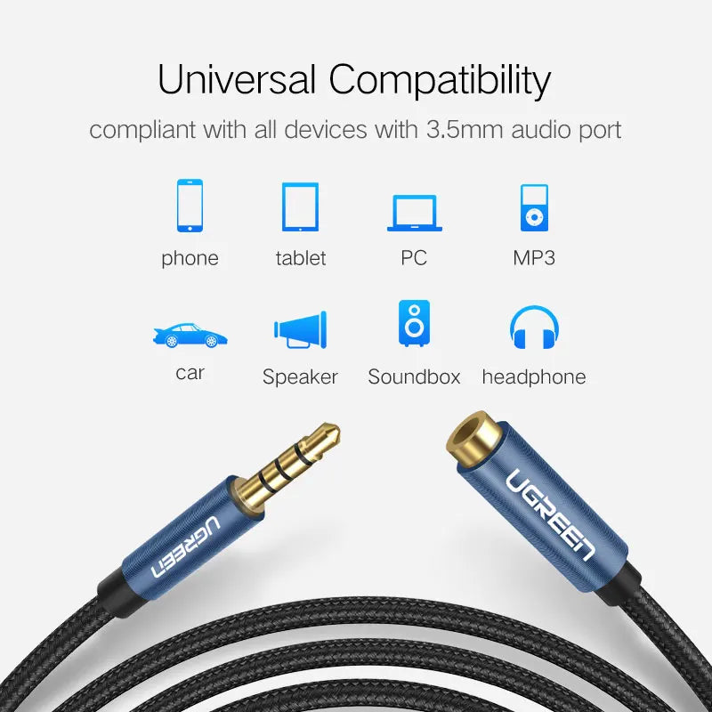 UGREEN Jack 3.5 mm Audio Extension Cable for Huawei P20 lite Stereo 3.5mm Jack Aux Cable for Headphones Xiaomi Redmi 5 plus PC