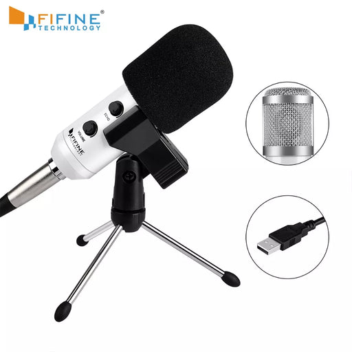 FIFINE Condenser Microphone USB Socket suit for PC Macbook for Online Teaching Meeting Chat with Tripod Stand Microphone Clip WHITE CHINA