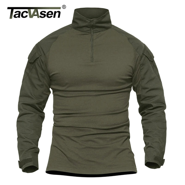 TACVASEN Long Sleeve 1/4 Zipper Slim Fit T-shirts With Pockets Mens Summer Combat T Shirt Cotton Polyester Training Clothing