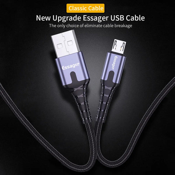 Essager LED Micro USB Cable For Xiaomi Samsung Android 3A Fast Charging Data Wire Cord Microusb Charger Mobile Phone Cable 2M 3M