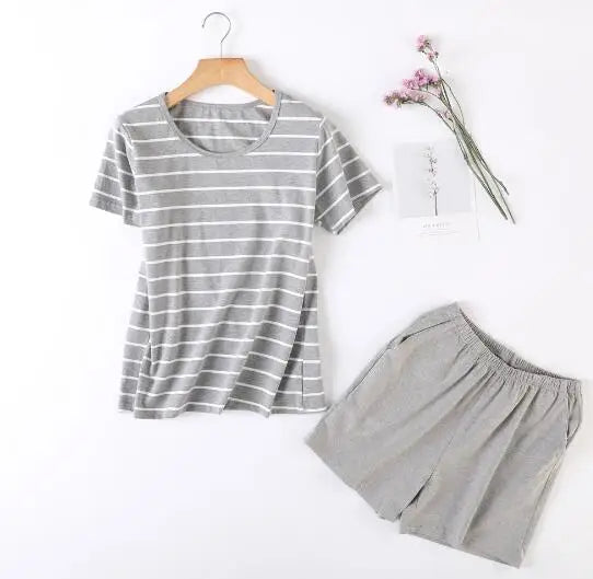 Fdfklak Good quality cotton pajamas women short sleeve striped pijamas set summer girl's sleepwear pajama new pyjama femme
