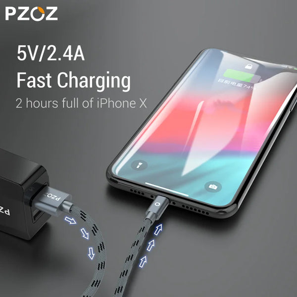 PZOZ 2m 3m For iphone 14 13 12 11 Xs Xr 8 7 charger usb cable phone fast charging cables and organizers fast charging charger