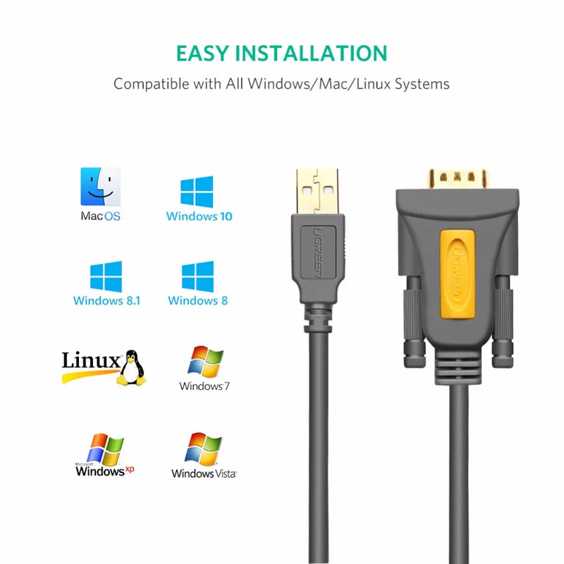 Ugreen USB to RS232 COM Port Serial PDA 9 DB9 Pin Cable Adapter Prolific pl2303 for Windows 7 8.1 XP Vista Mac OS USB RS232 COM