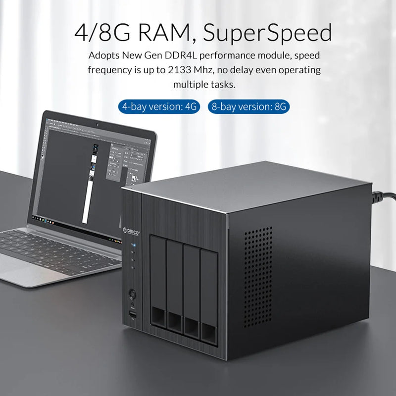 ORICO 3.5''NAS 4 Bay Network Attached Storage with RAID Gen7 RJ45 Audio 48TB for enterprise